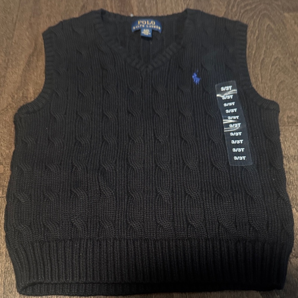 Polo by Ralph Lauren Black Cable Knit Sweater Vest- Size 3T